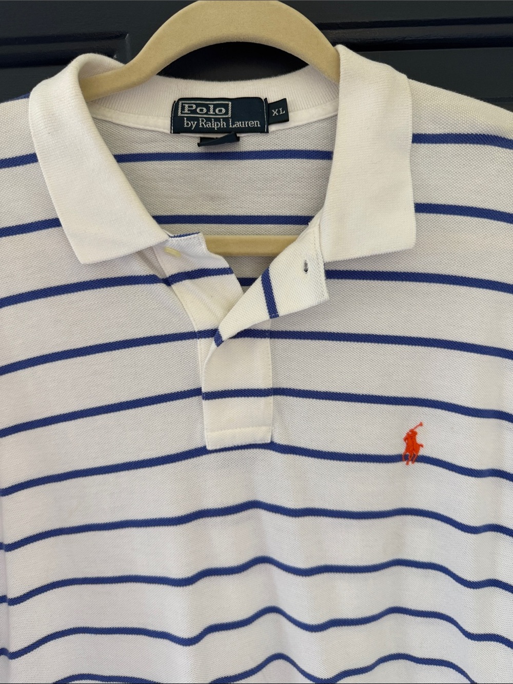 Polo by Ralph Lauren White Polo with Blue Stripes & Orange Pony Logo - Size XL - Picture 7 of 7
